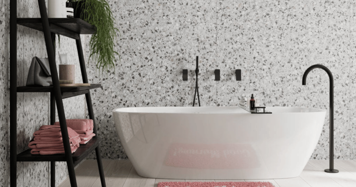 White terrazzo bathtub