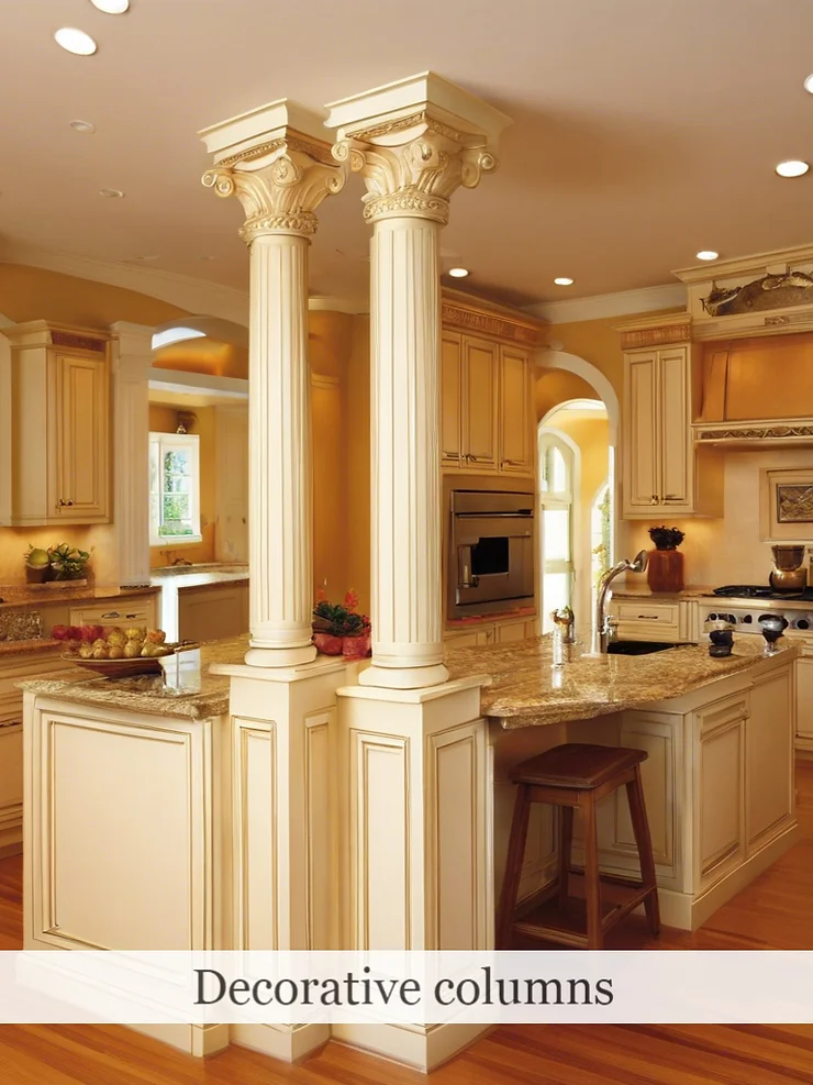 Decorative columns of kitchen island 