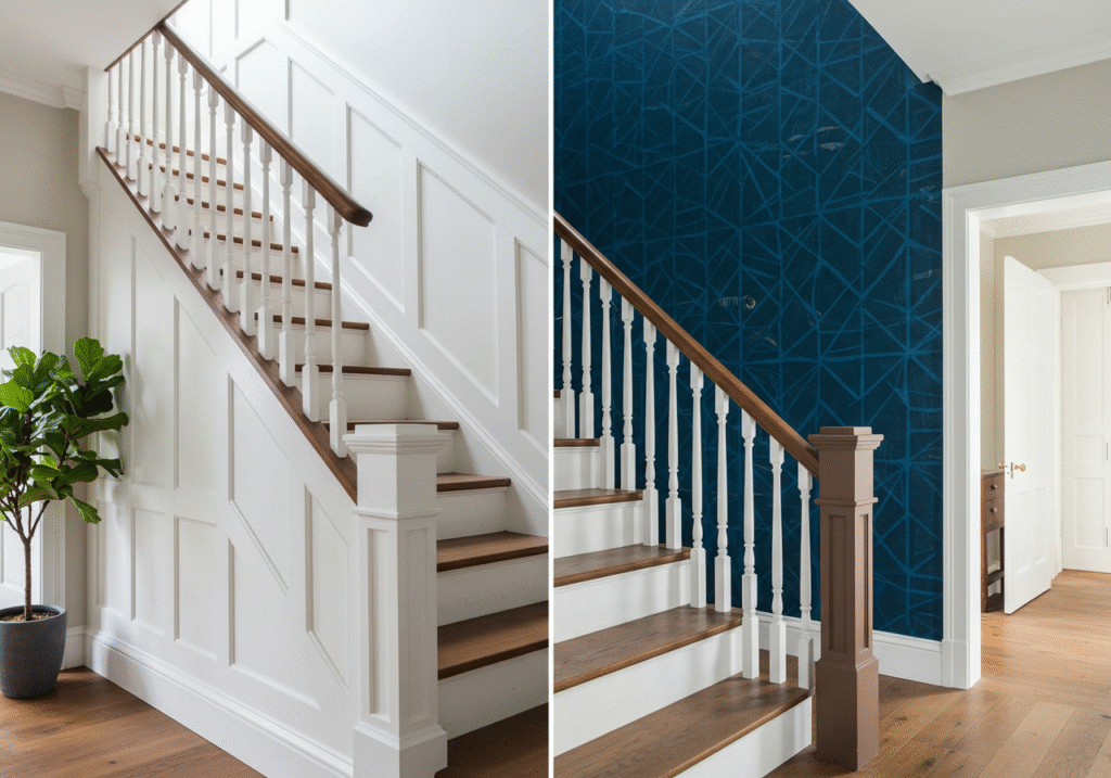 Wainscoting Stairs vs. Wallpaper