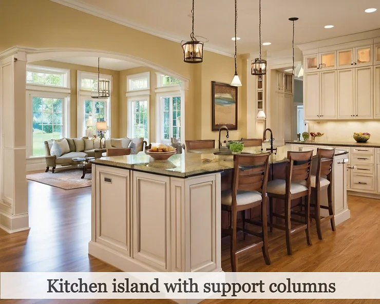 Kitchen island with support columns