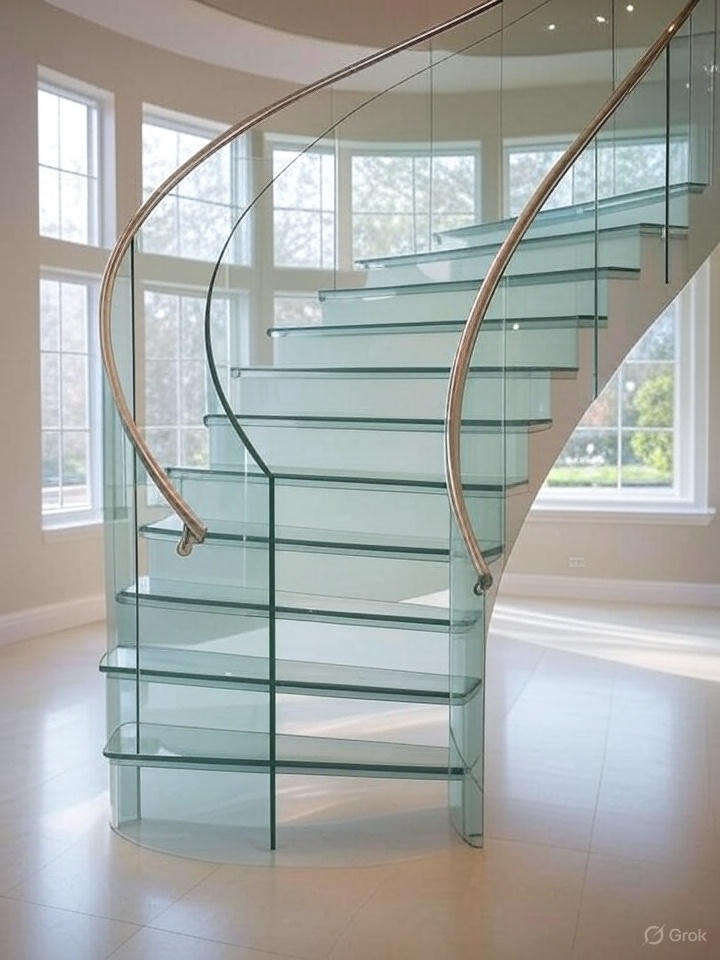 Modern Curved Winder Stair Glass Rail