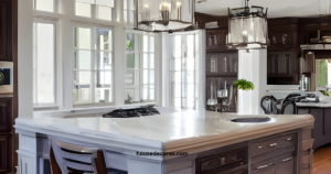Kitchen Island with Columns to Ceiling for Modern Homes