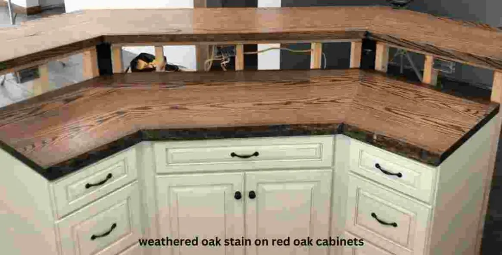 Weathered Oak Stain on Red Oak cabinets