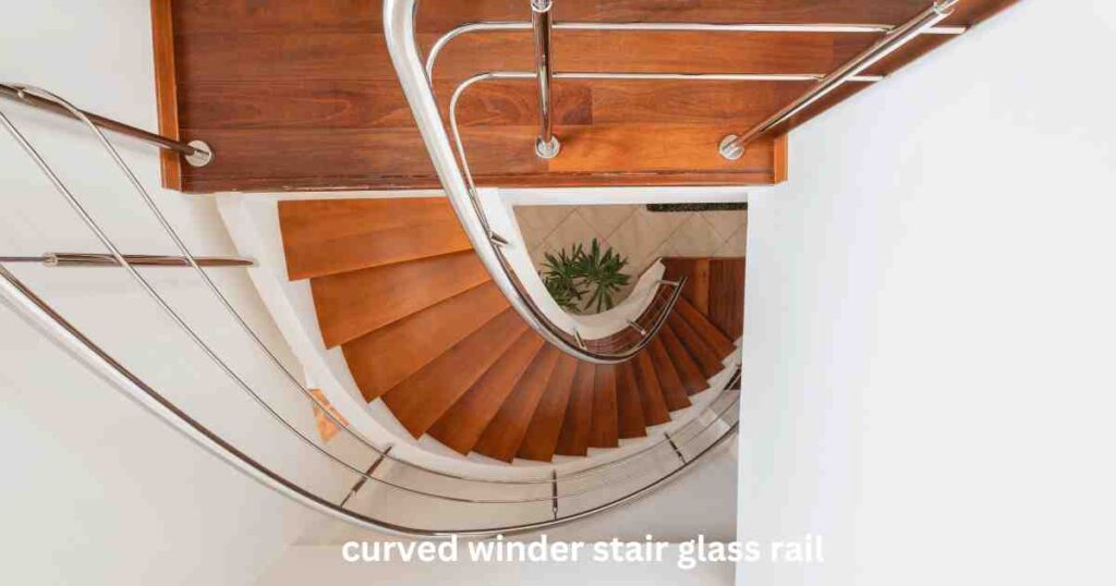 curved winder stair glass rail with wooden floor