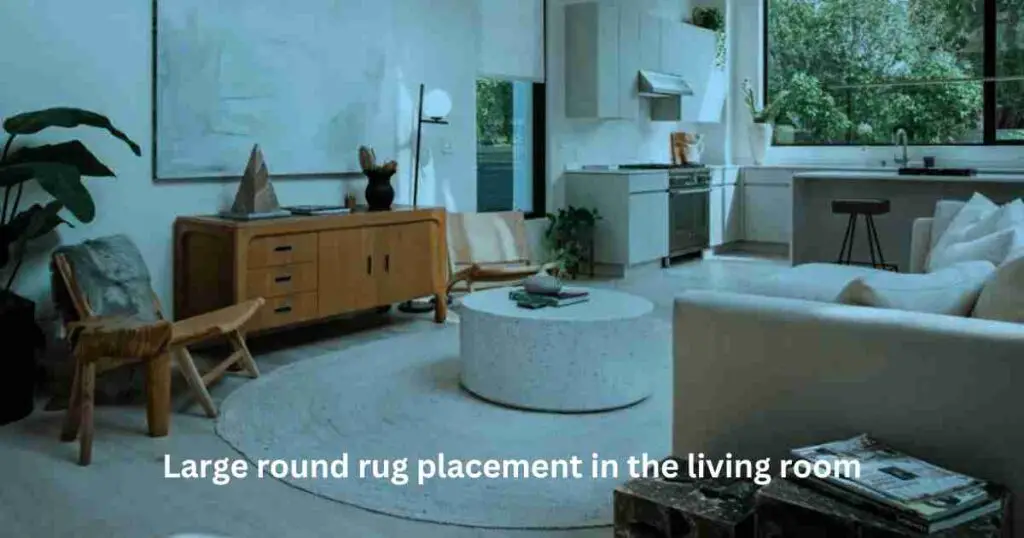 Large round rug placement in the living room