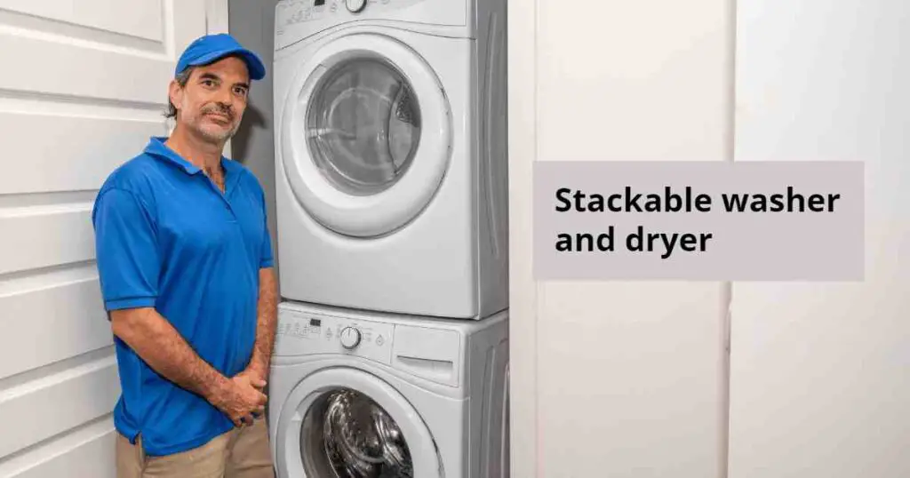 Stackable washer and dryer in bathroom