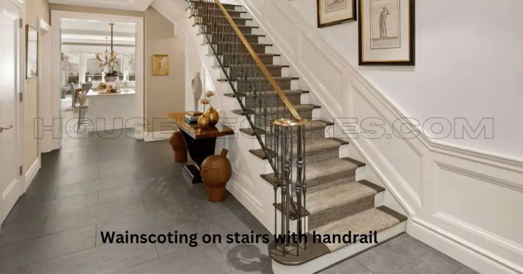 Wainscoting on stairs with handrail