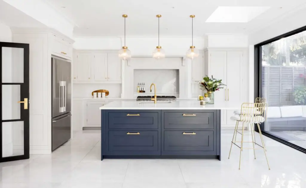 Gray and white atoll kitchen counter
