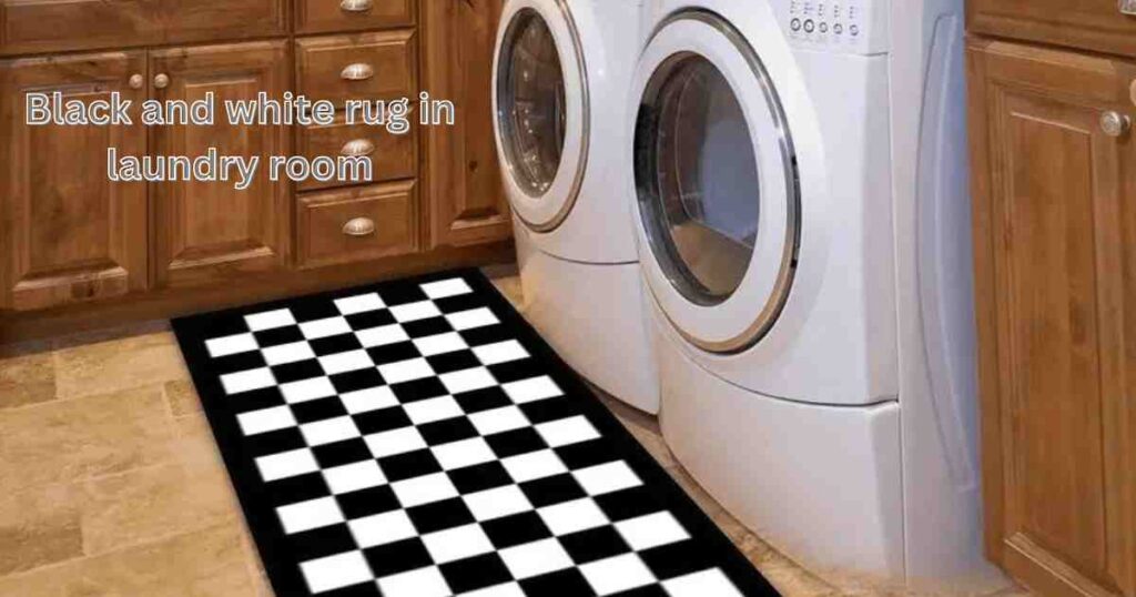 Black and white rug in laundry room 