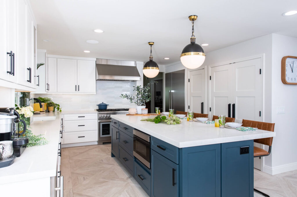 Blue Cabinets with White Countertops