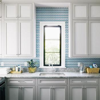 Blue and White Chevron Pattern Cabinet Doors