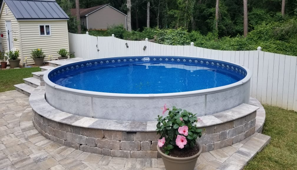 Semi-inground swimming pool designs