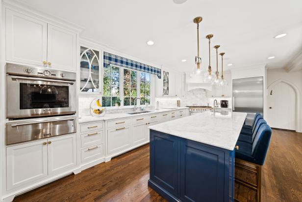 White Cabinets with Blue Hardware