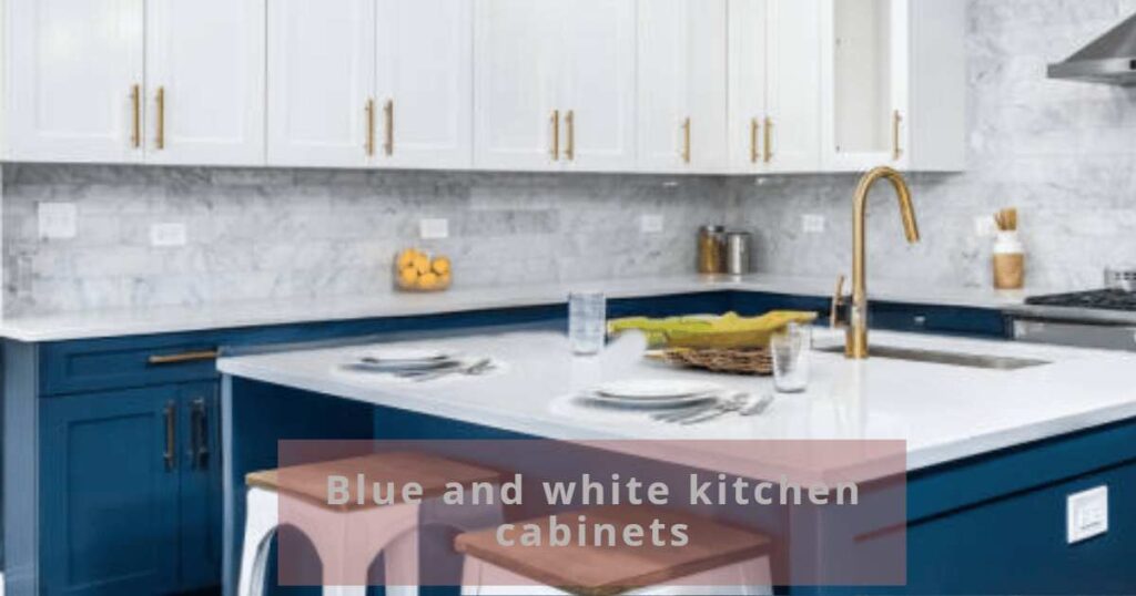 blue and white kitchen cabinets