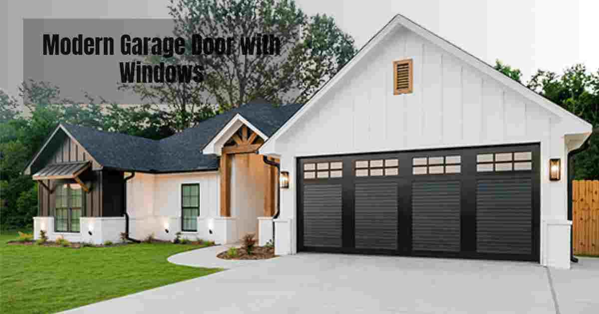 Modern garage door with windows