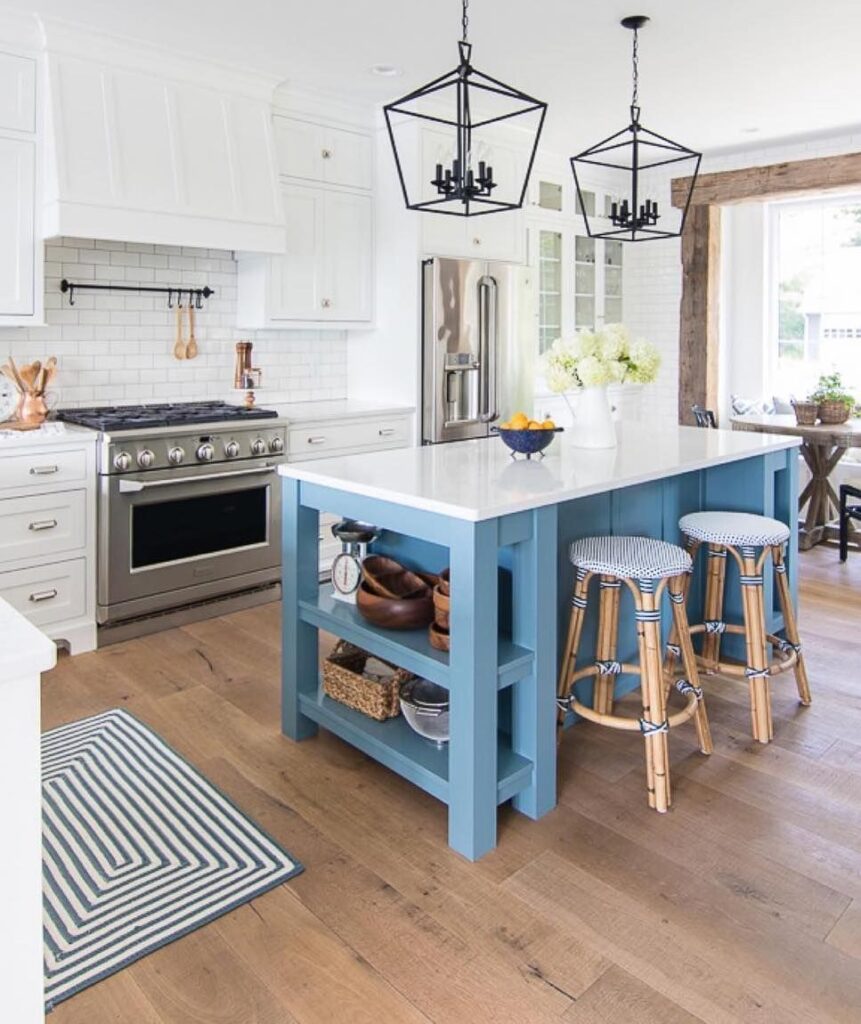 Coastal kitchen with light blue accents