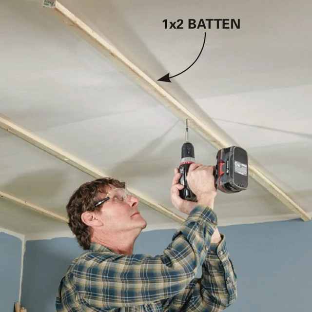 Mark the center and make a plan for the installation of tongue and groove ceiling
