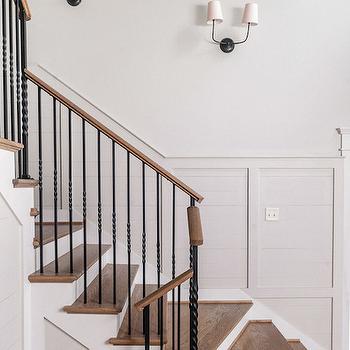 Shiplap wainscoting with wainscoting stairs