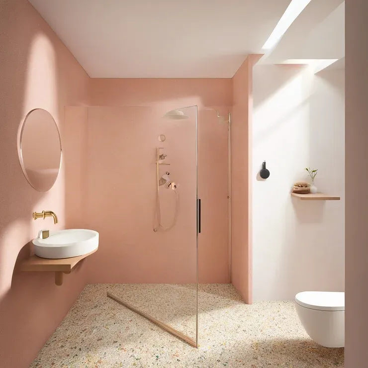 Terrazzo Bathroom Shower with white color of sink.