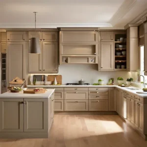 Taupe color kitchen cabinets