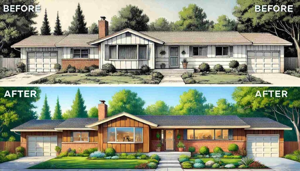 Before and After 1960s Ranch House Exterior Remodel