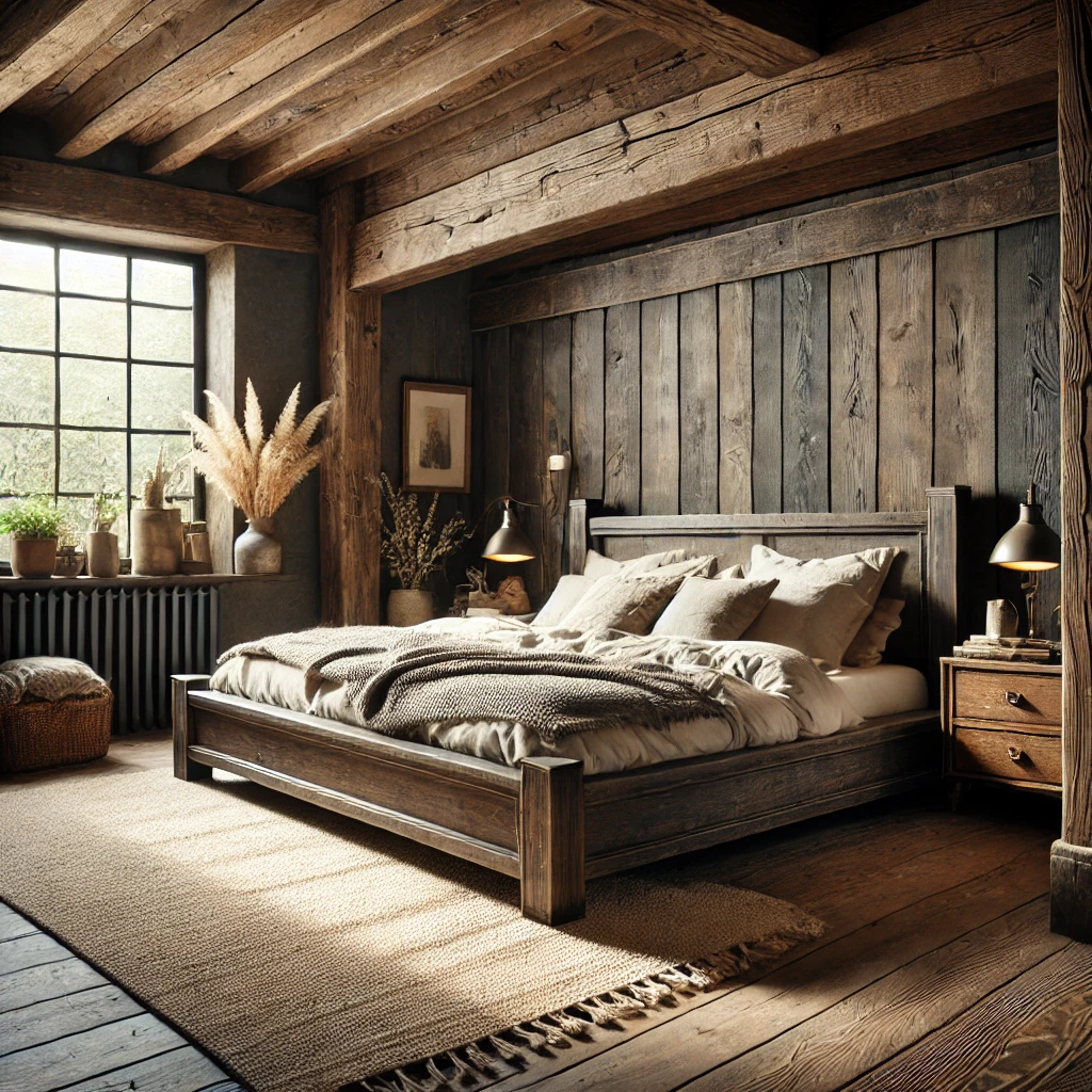 Rustic bedroom with dark wood