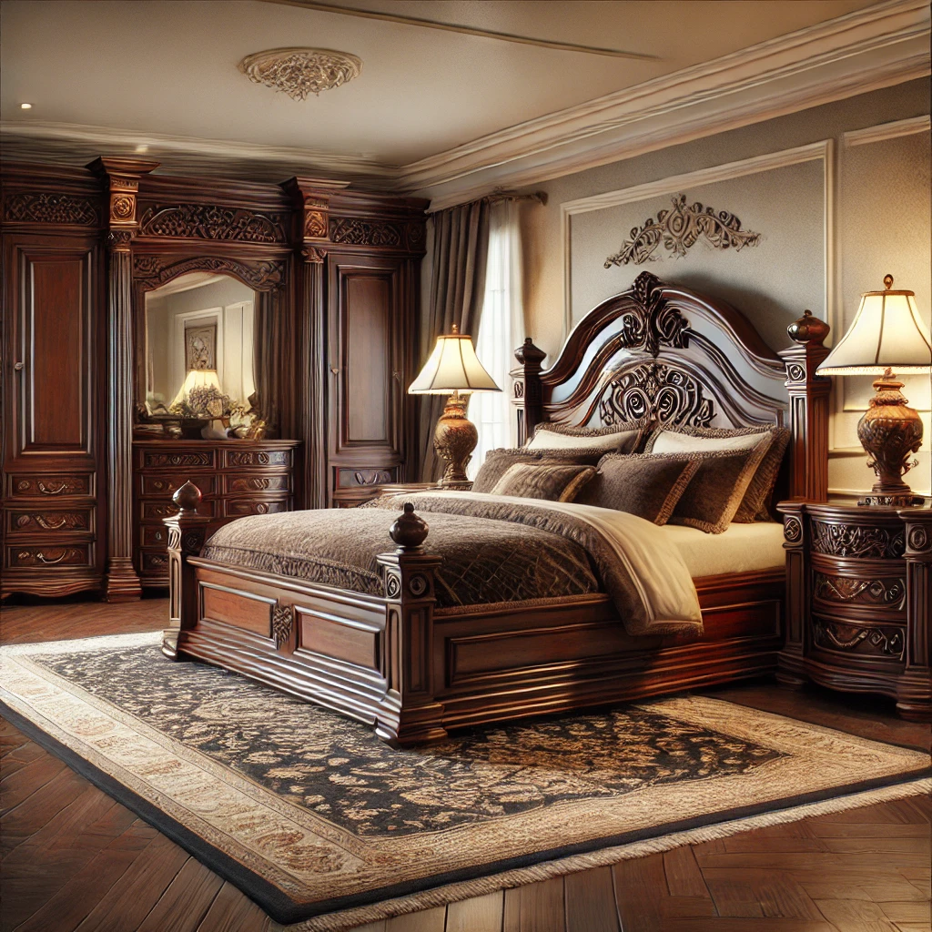 Traditional dark wood bedroom design