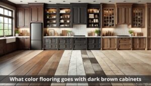 What color flooring goes with dark brown cabinets?