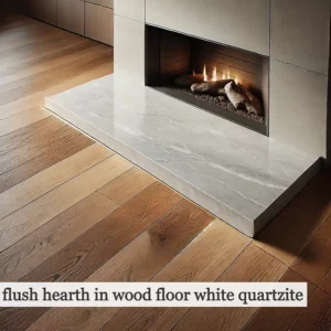 How to design a stunning flush hearth in wood floor white quartzite?