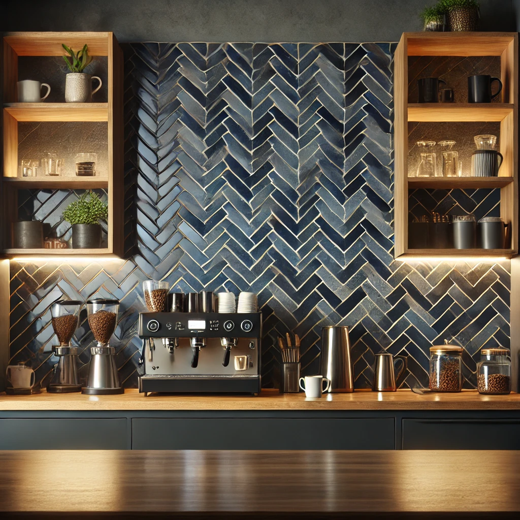 Coffee Bar Backsplash Ideas Dark Blue Tile