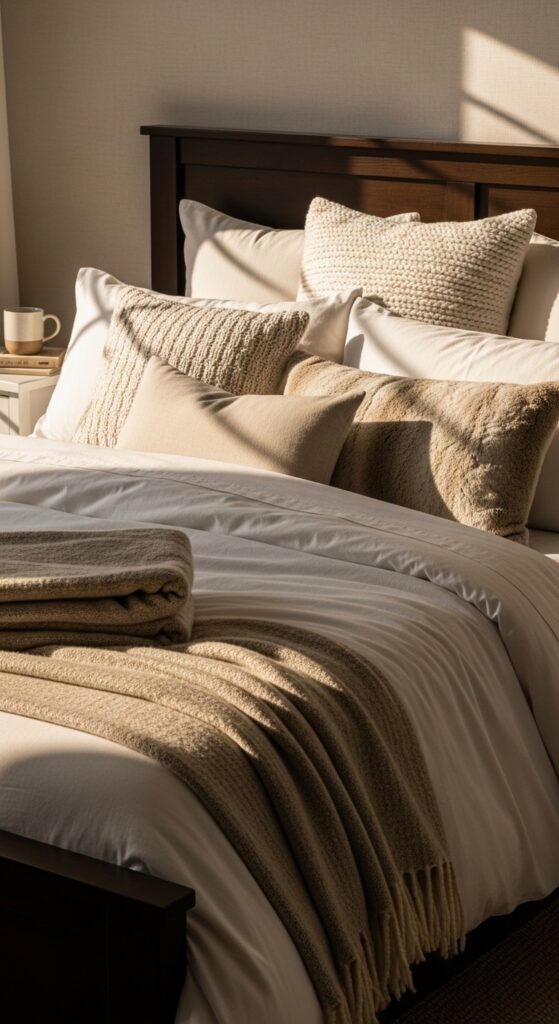 Layered White and Cream Bedding