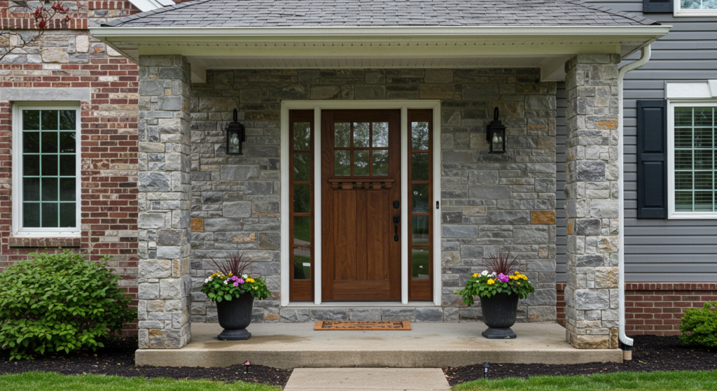 Stone-Clad Door Frame for Bold Presence
