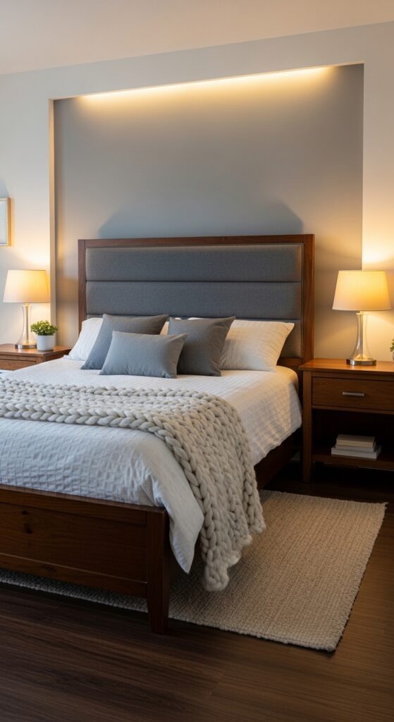 Accent Wall Behind Dark Wood Bed