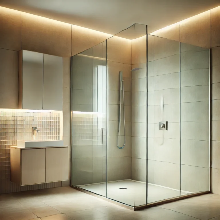 90 degree glass shower enclosure with half wall