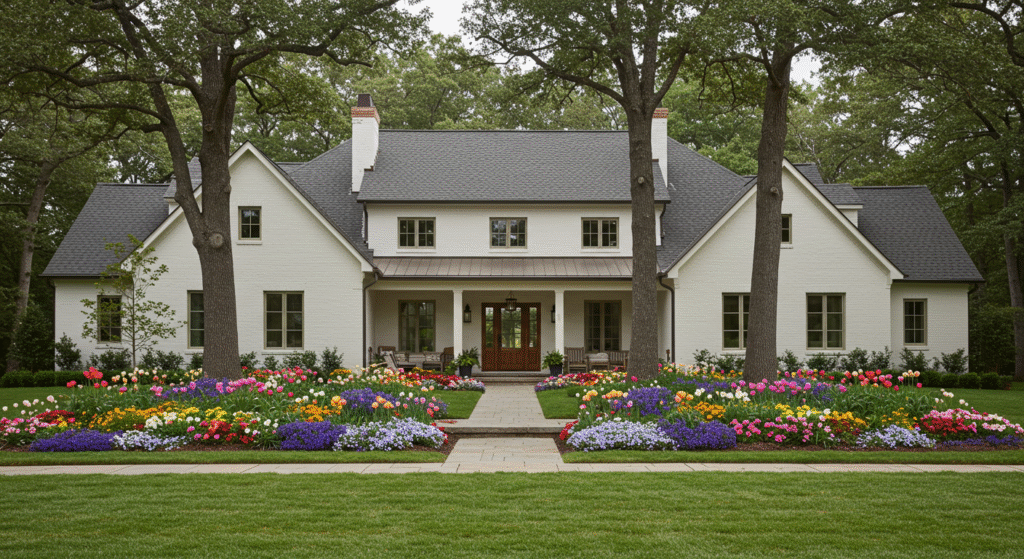 Landscaping Ideas for a Big White Farmhouse