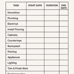 Detailed Information on the Kitchen Renovation Schedule Template 2025