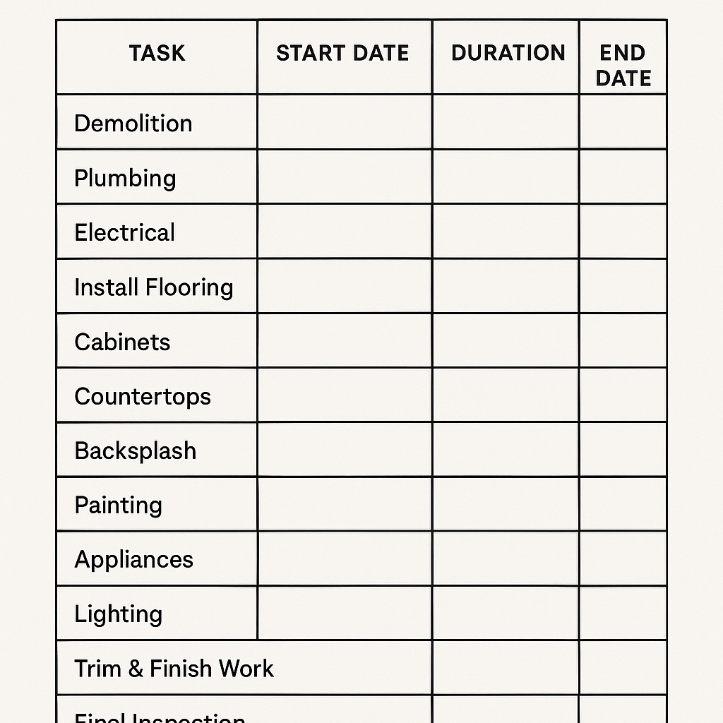 kitchen renovation schedule template