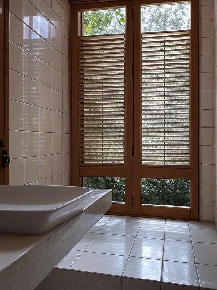 modern bathroom window ideas with Faux Wood Blinds