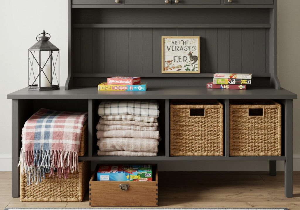 Add Storage with a Hutch and Wicker Baskets