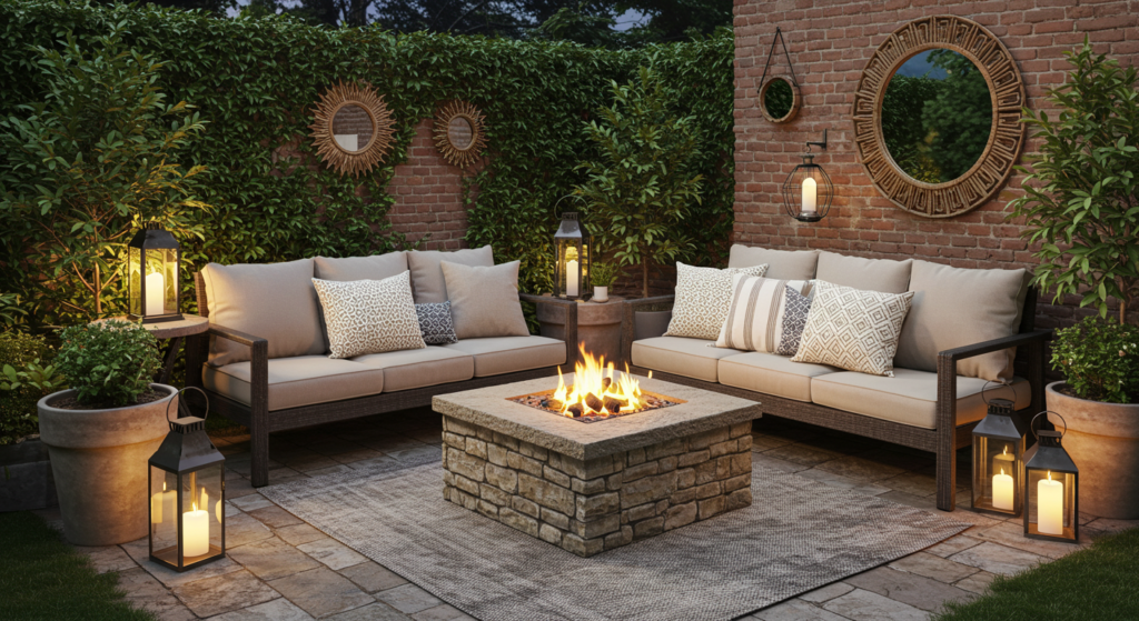 stone fire pit in the Patio