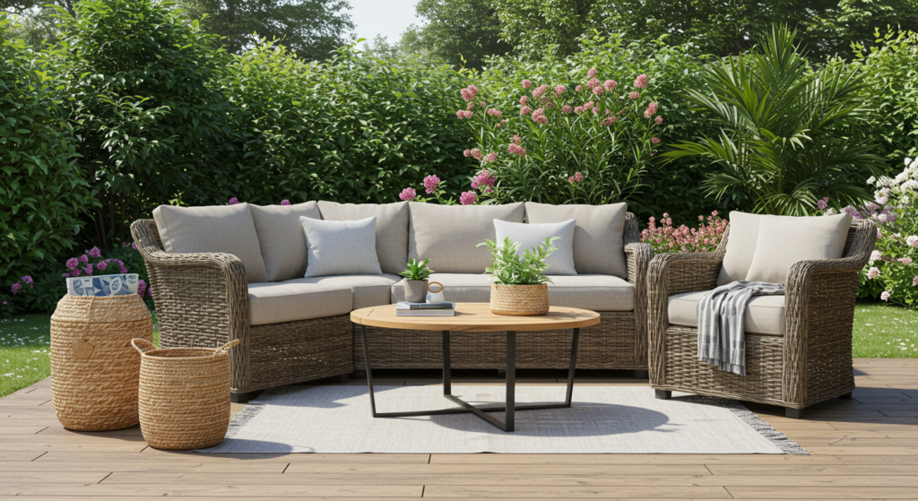 Wicker furniture for patio decoration