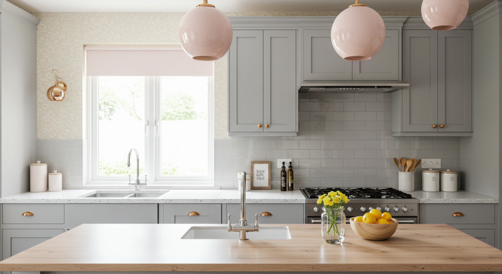 Blush and Gray Style of kitchen cabinets