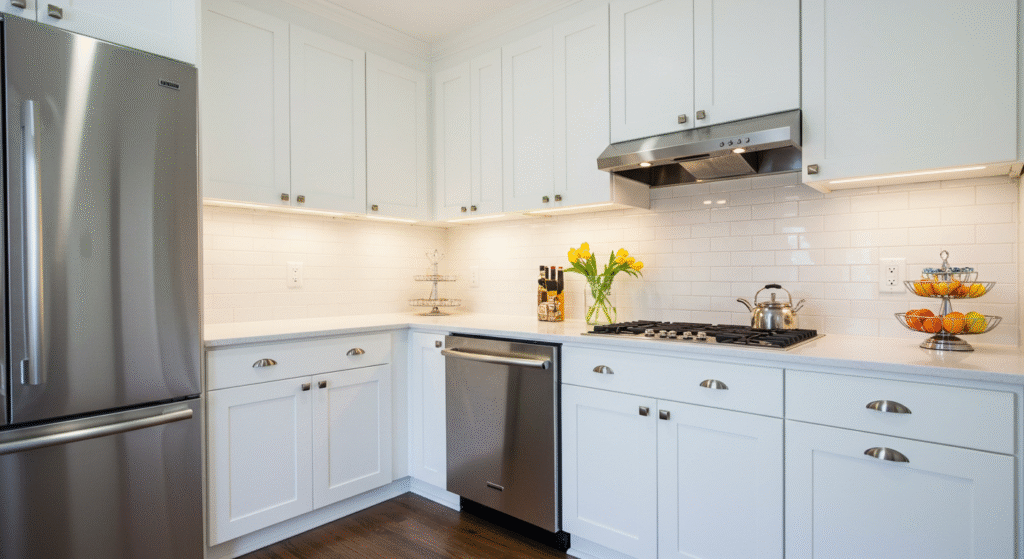 White and Stainless Steel Shine