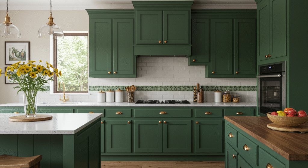 Green and Wood Balance of Kitchen cabinets
