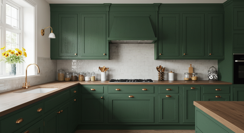 Green and Wood Balance of Kitchen cabinets