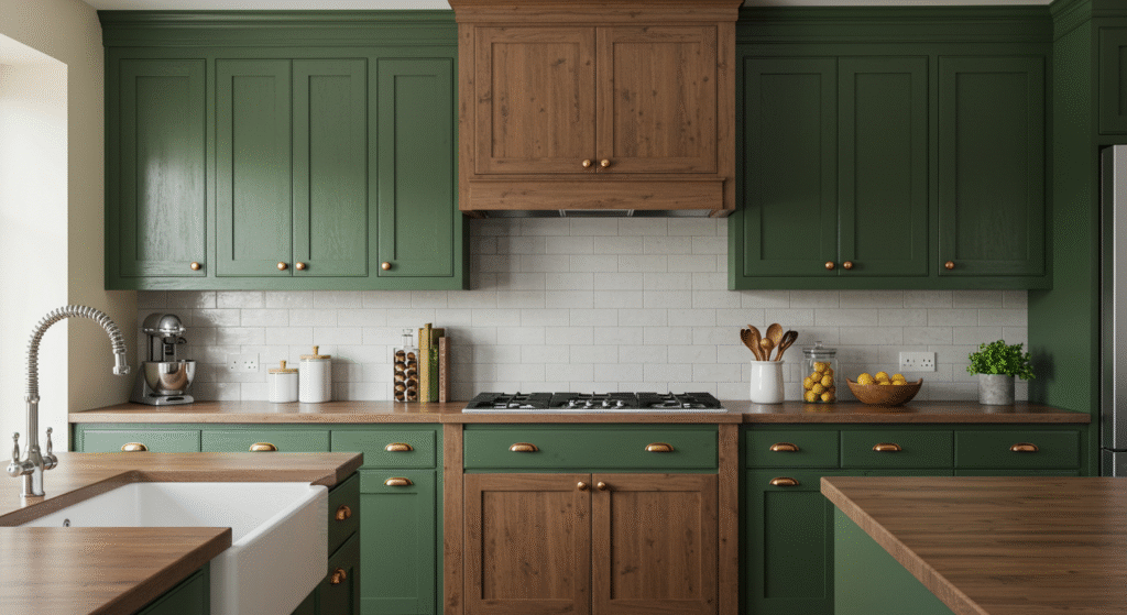 Green and Wood Balance of Kitchen cabinets