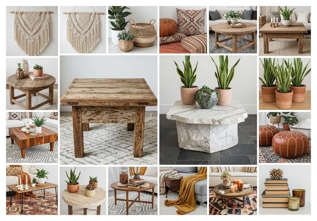 Bohemian Coffee Tables With Patina or Statement Stone