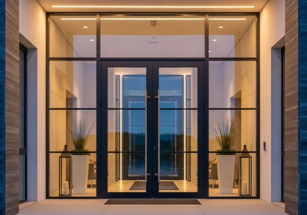 Modern glass panel double doors