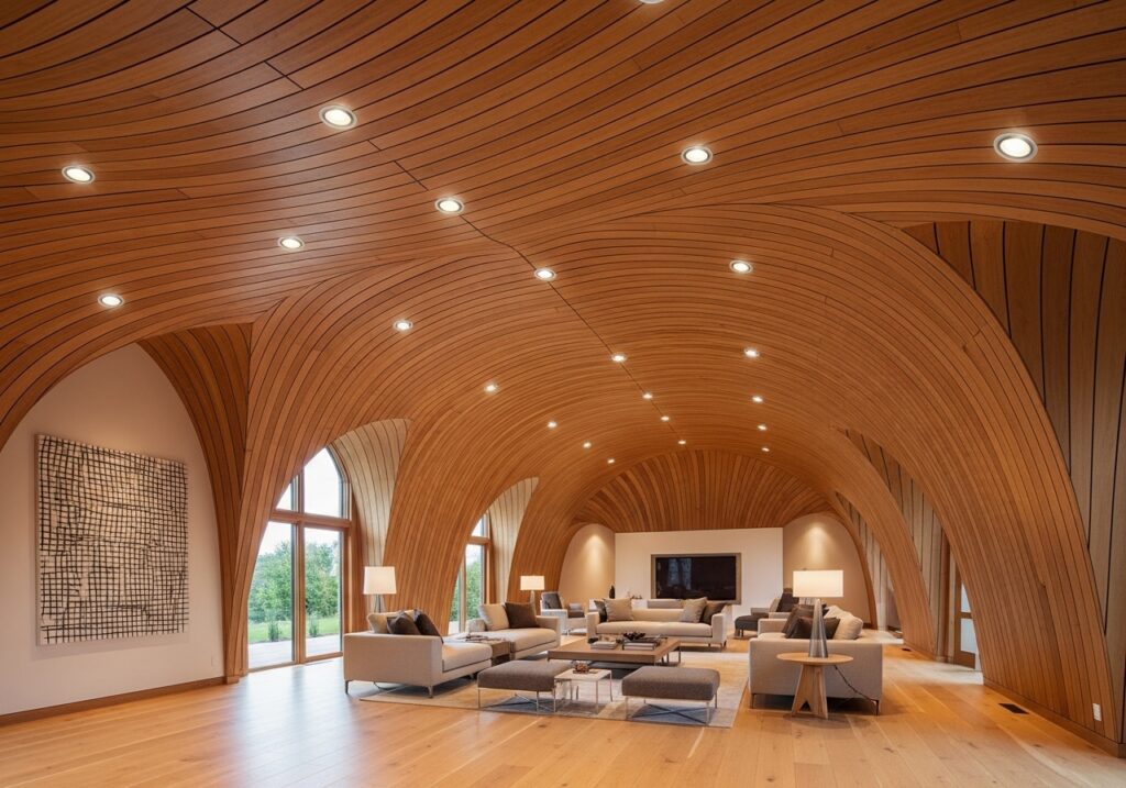 Wooden Ceiling with Recessed Lighting
