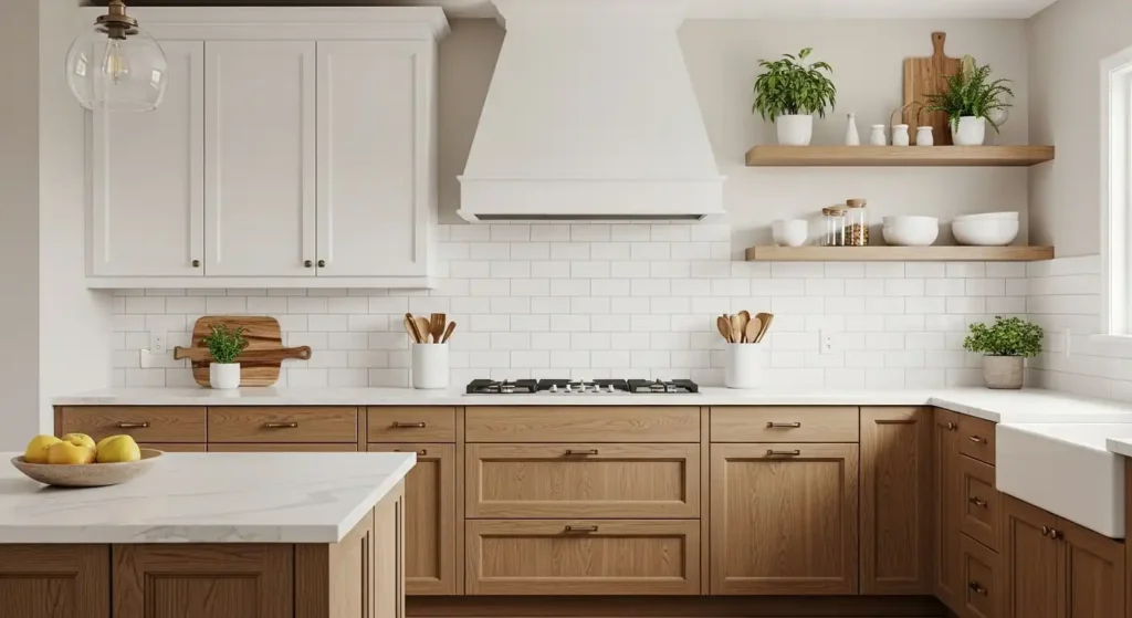 White and Wood Charm of Kitchen Cabinets